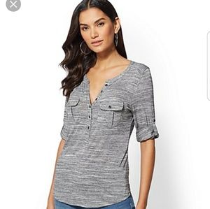 NY&Co Space-Dyed Split Neck Henley